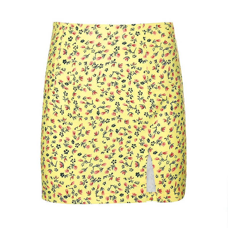 Europe Summer Slim Look French Floral Sexy Splitted Skirt Pencil Women Skirt