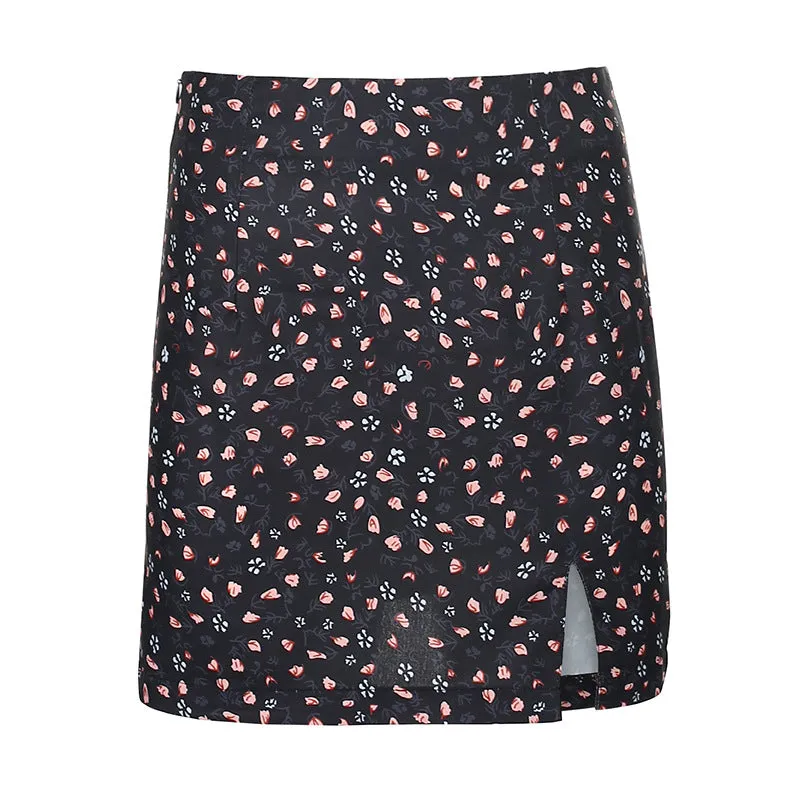 Europe Summer Slim Look French Floral Sexy Splitted Skirt Pencil Women Skirt