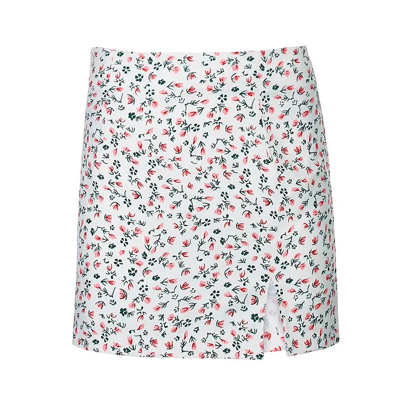 Europe Summer Slim Look French Floral Sexy Splitted Skirt Pencil Women Skirt