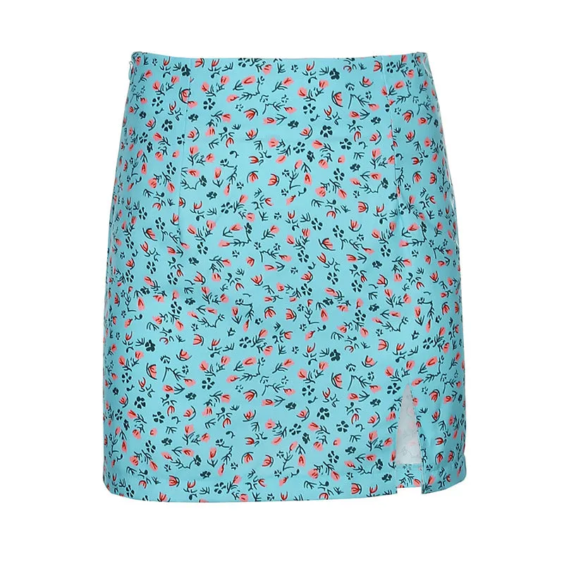 Europe Summer Slim Look French Floral Sexy Splitted Skirt Pencil Women Skirt