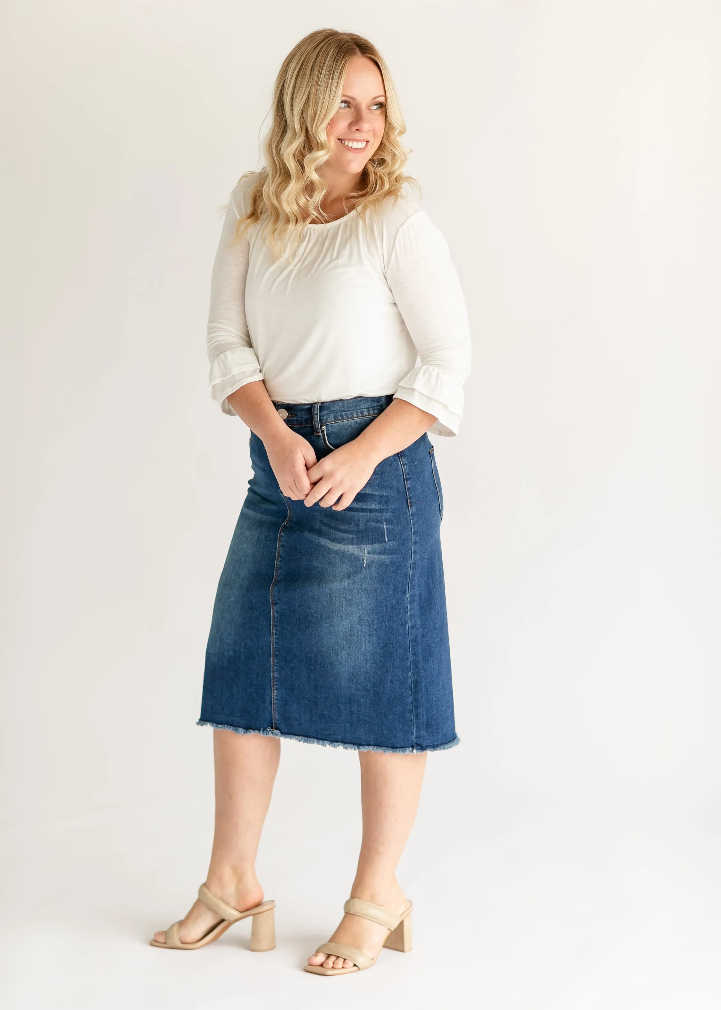 Eva Raw Hem Stitched Midi Skirt - FINAL SALE