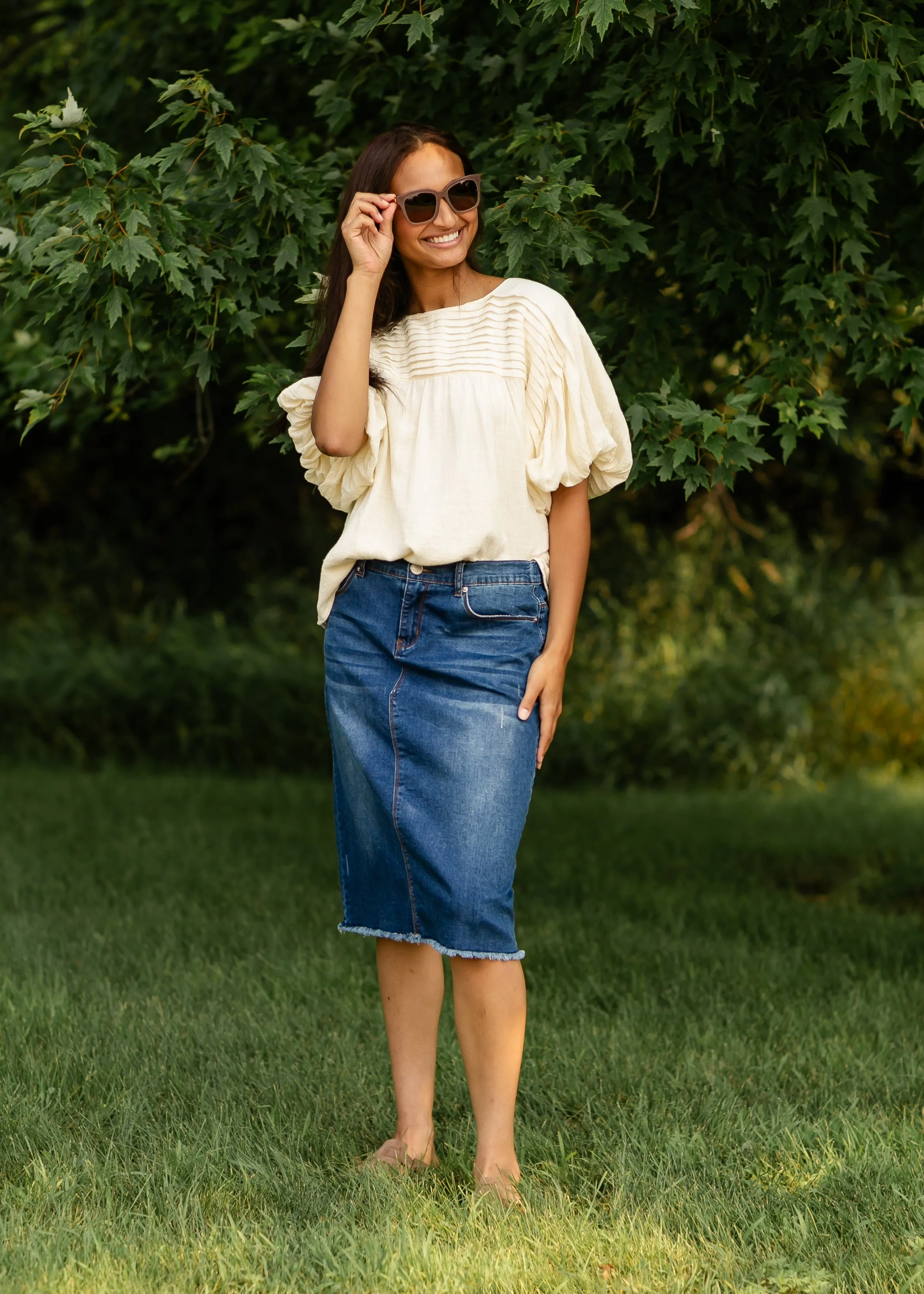 Eva Raw Hem Stitched Midi Skirt - FINAL SALE