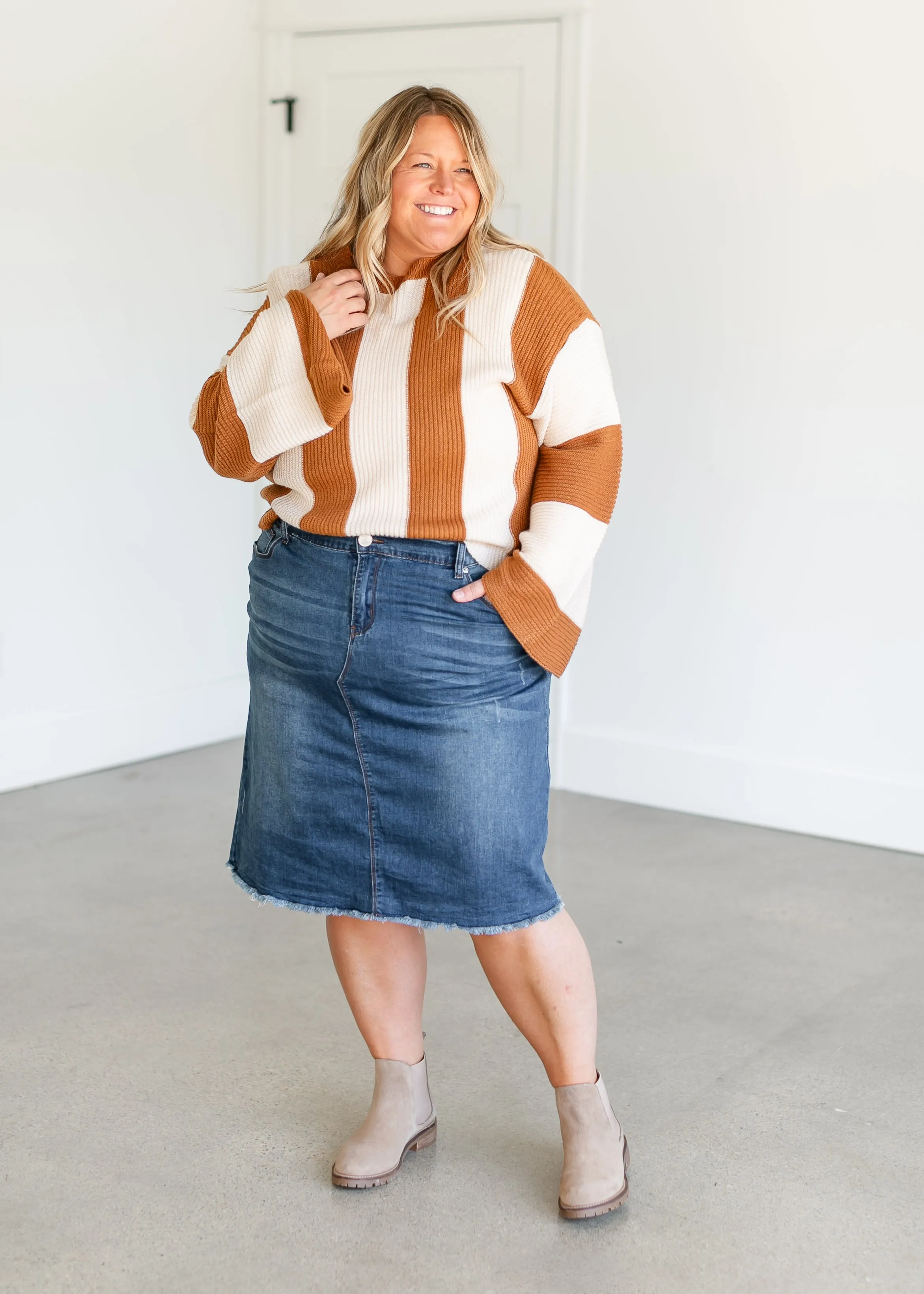 Eva Raw Hem Stitched Midi Skirt - FINAL SALE