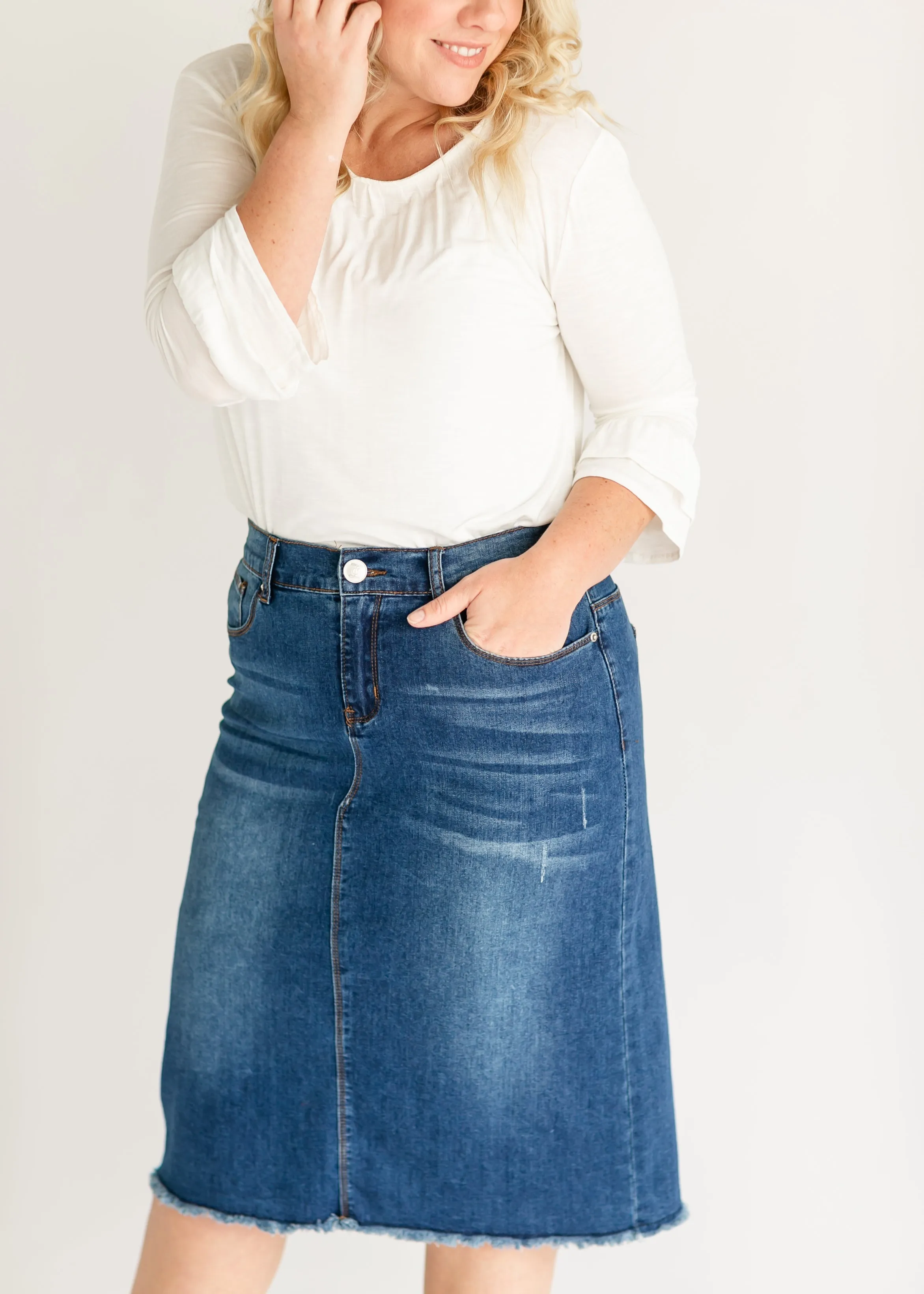 Eva Raw Hem Stitched Midi Skirt - FINAL SALE