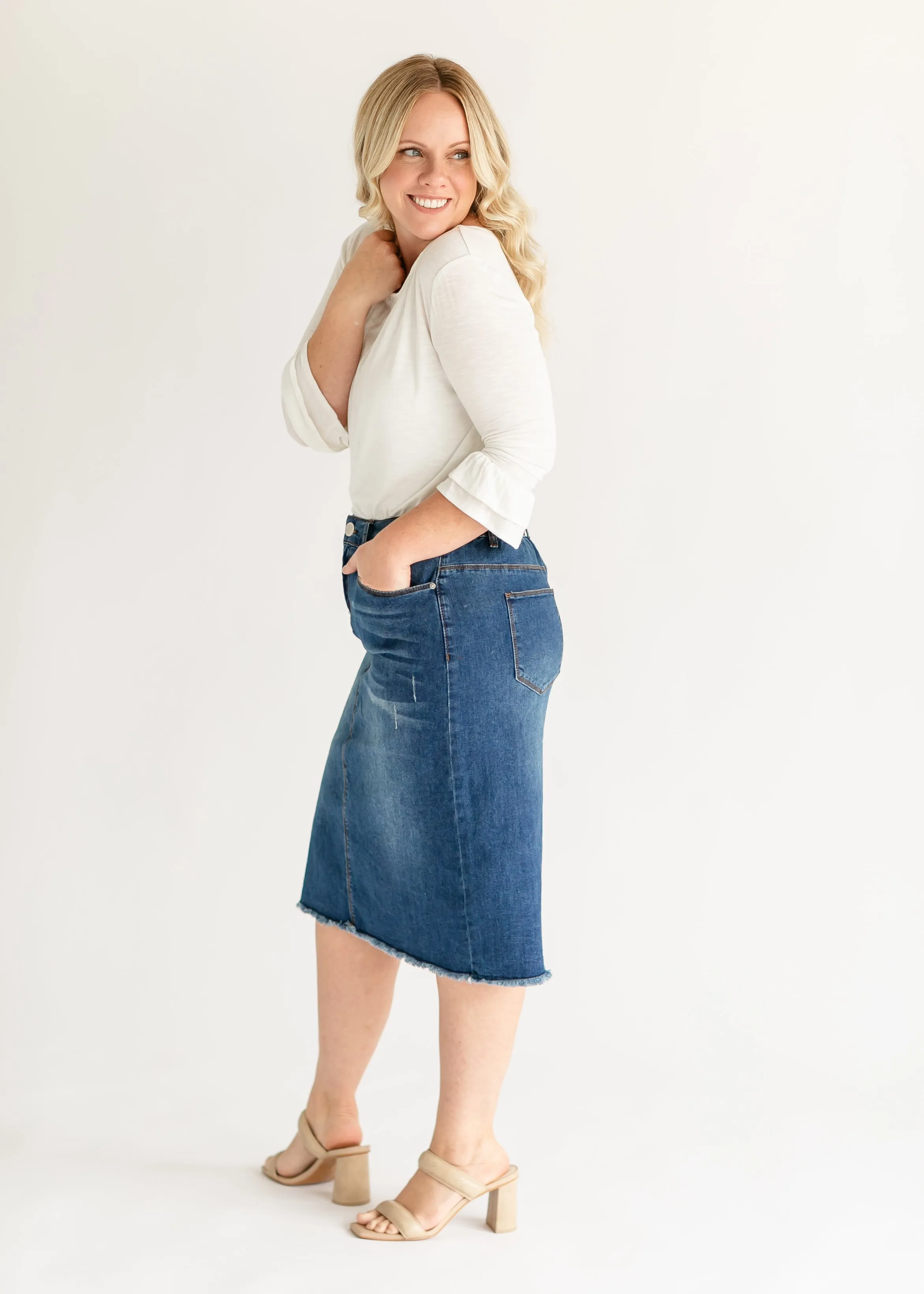 Eva Raw Hem Stitched Midi Skirt - FINAL SALE