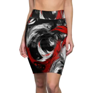 High Waist Womens Pencil Skirt - Contour Stretch - Decorative Black Red White Abstract Seamless Pattern