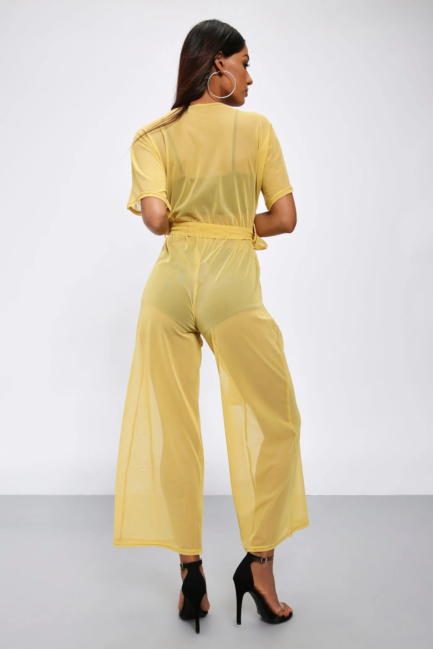 Honeydew Wrap Top Culotte Mesh Jumpsuit