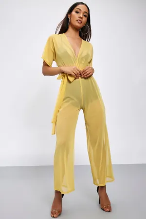 Honeydew Wrap Top Culotte Mesh Jumpsuit