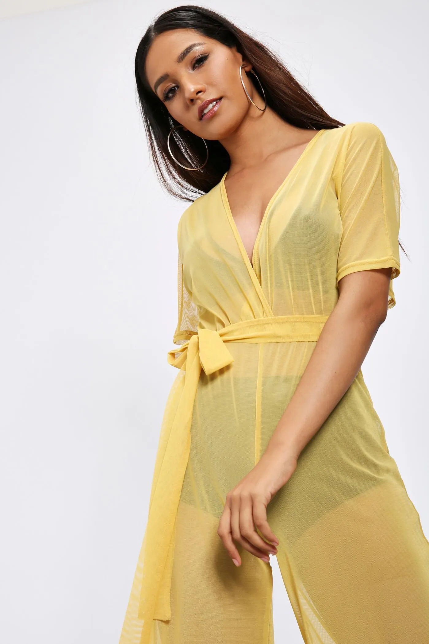 Honeydew Wrap Top Culotte Mesh Jumpsuit