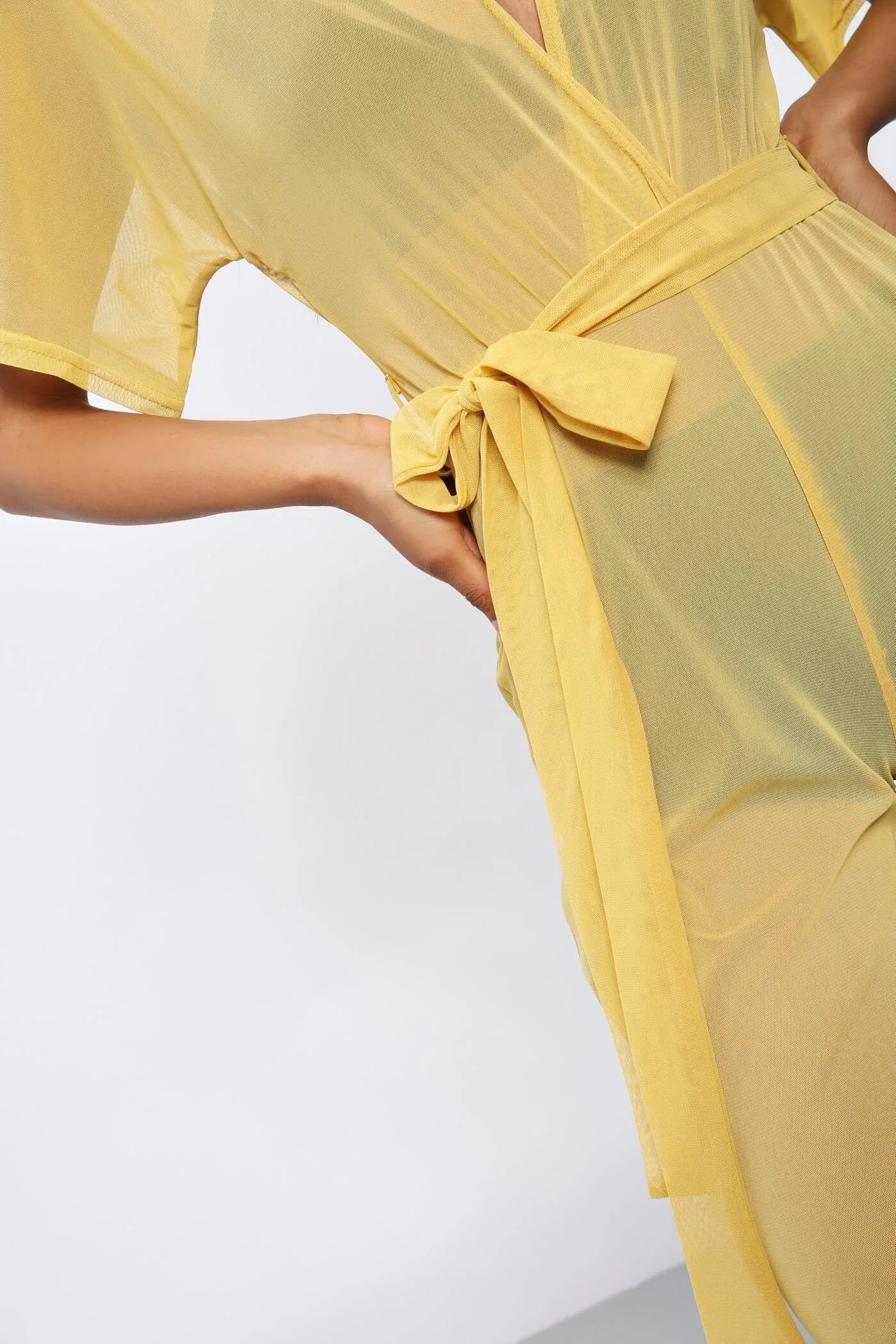 Honeydew Wrap Top Culotte Mesh Jumpsuit