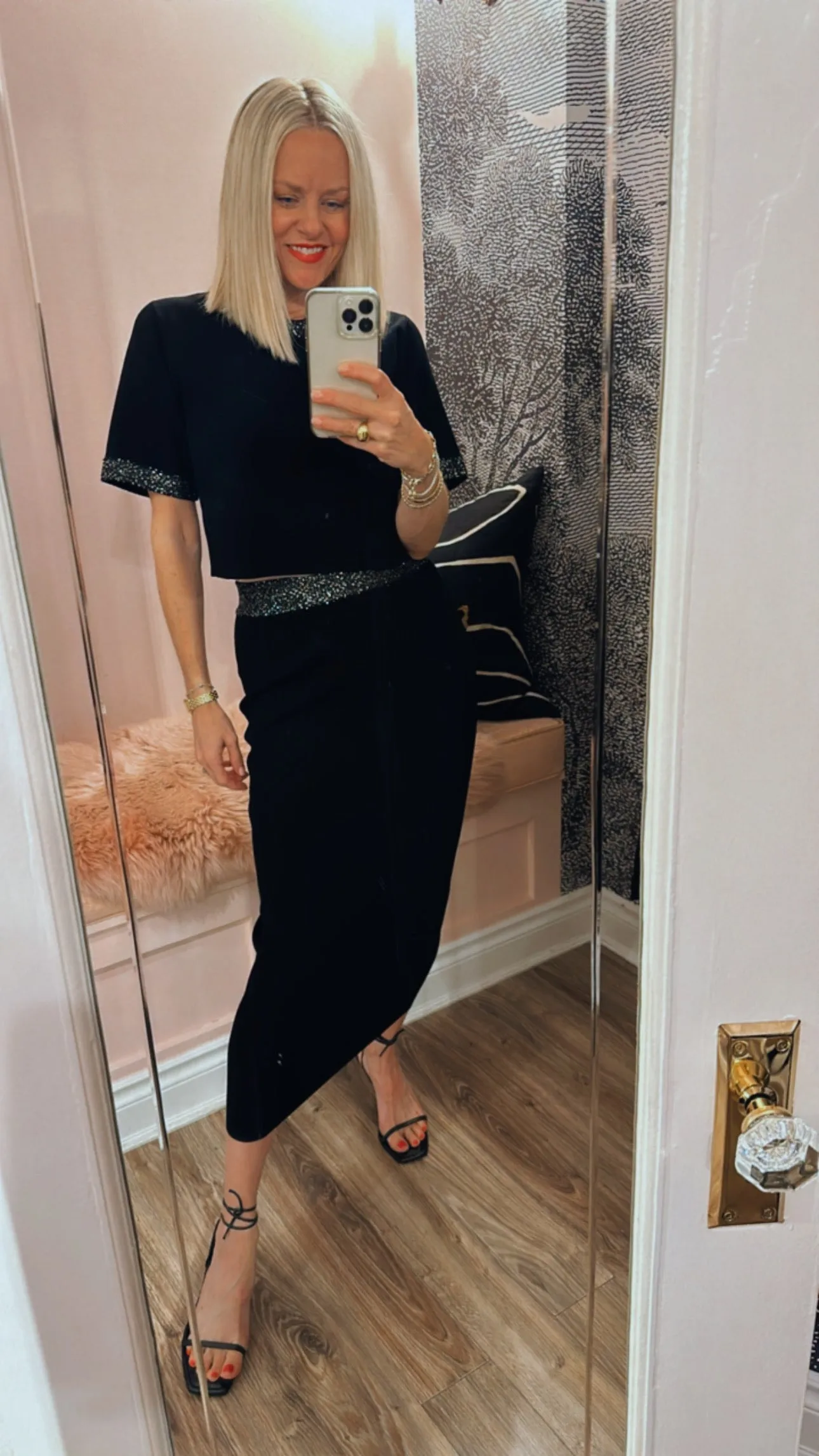 'Jane' Sequin Embellished Knit Midi Skirt