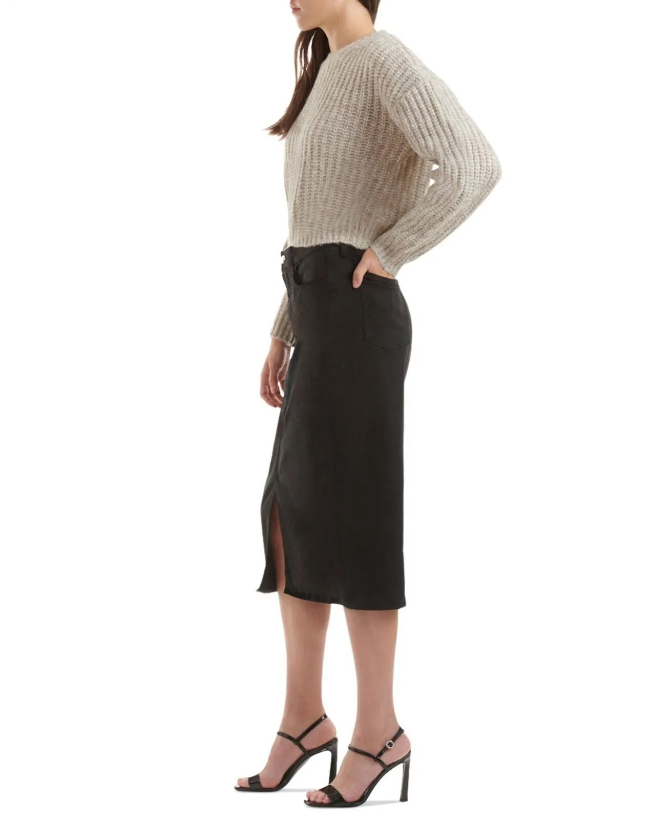 Jen7 Women's Front-Split Pencil Skirt 7G908353 Black 6
