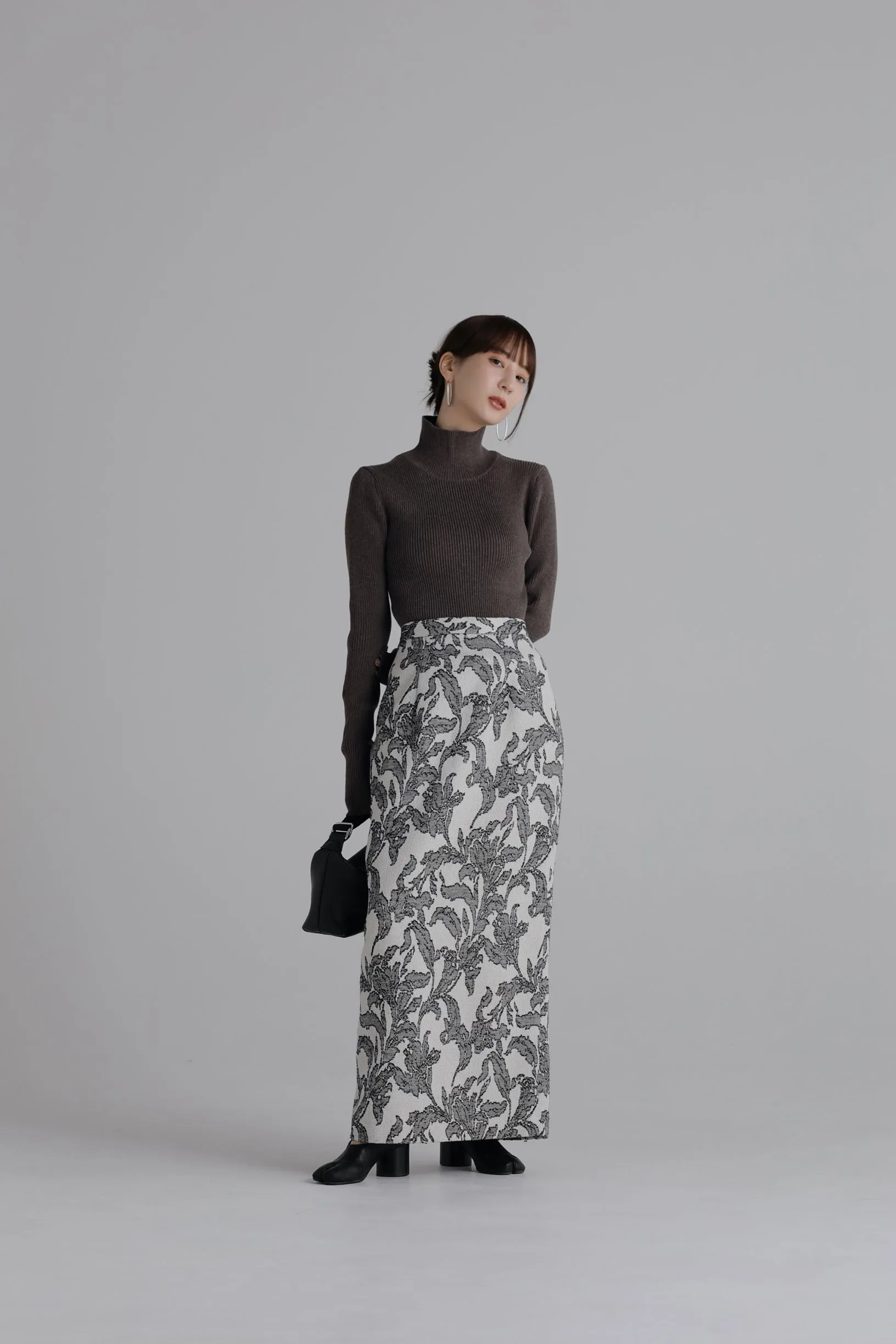 leaf jacquard pencil skirt