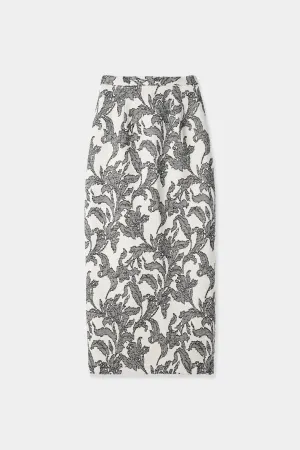 leaf jacquard pencil skirt
