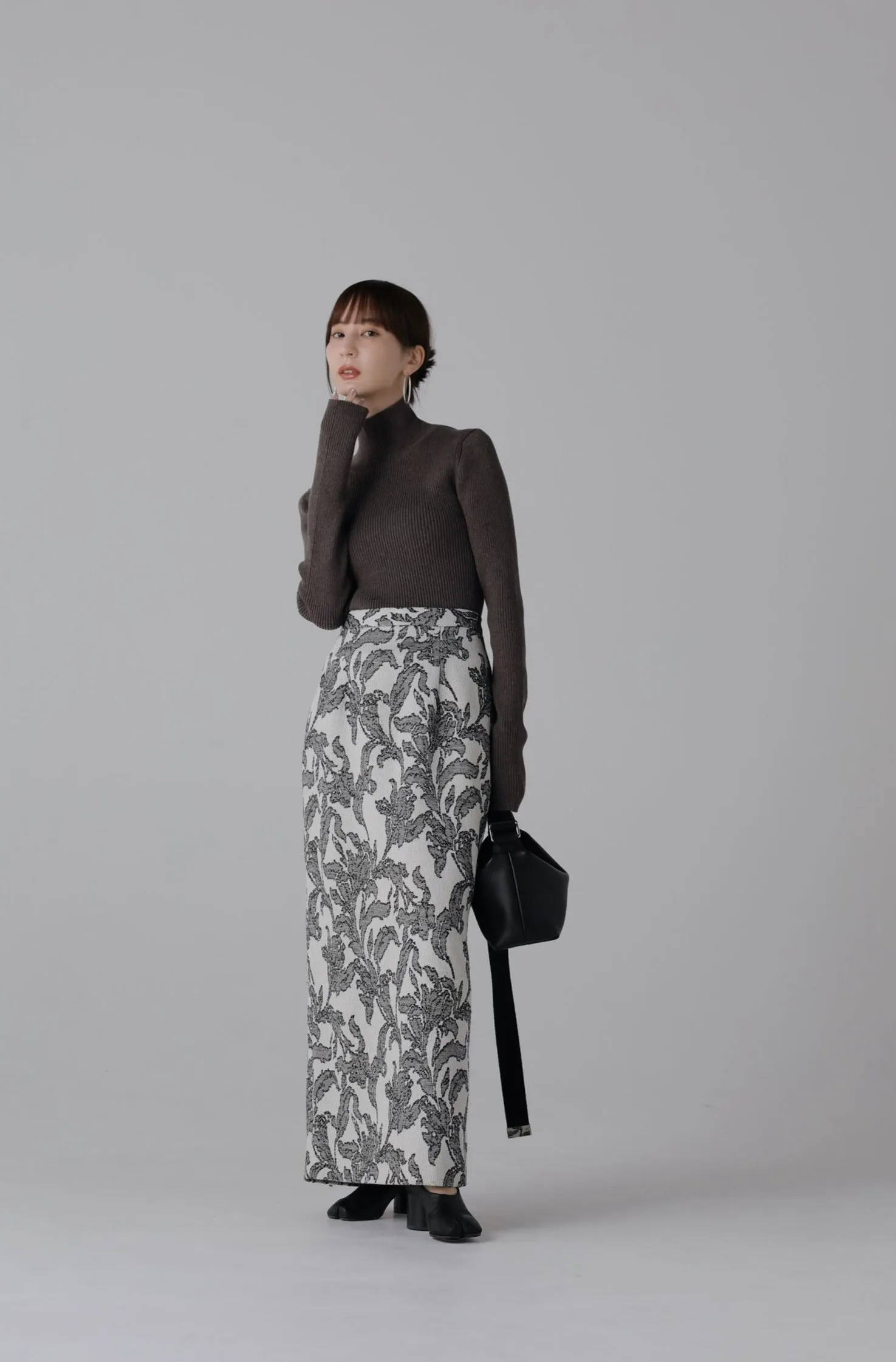leaf jacquard pencil skirt