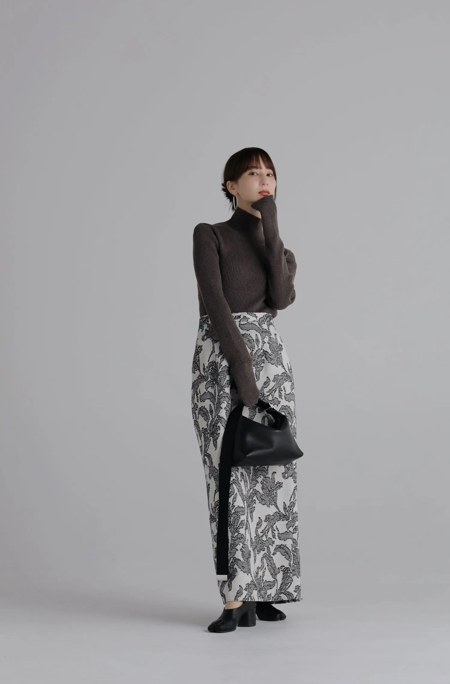 leaf jacquard pencil skirt