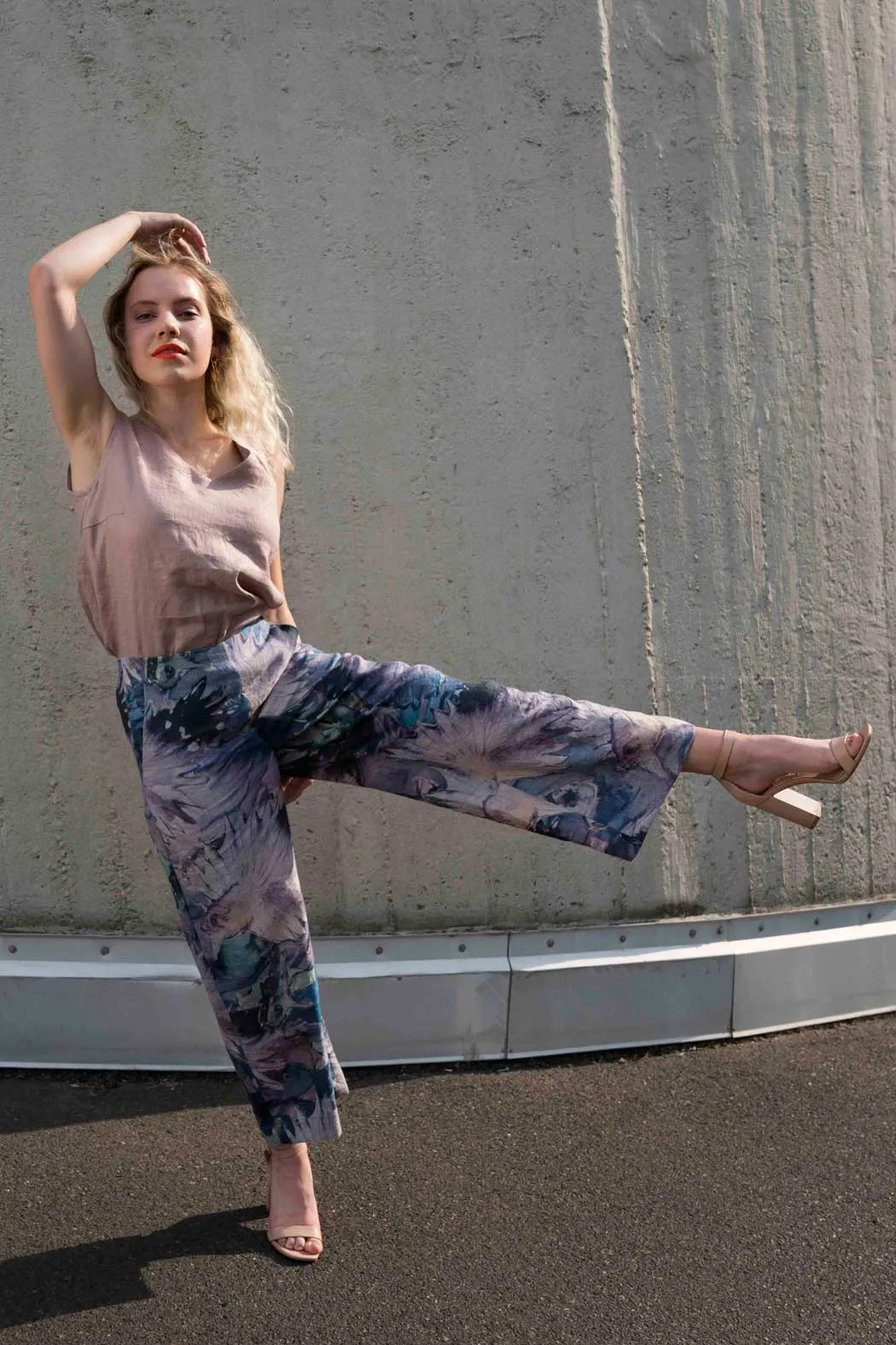 Linen Culottes Fish Print Petrol
