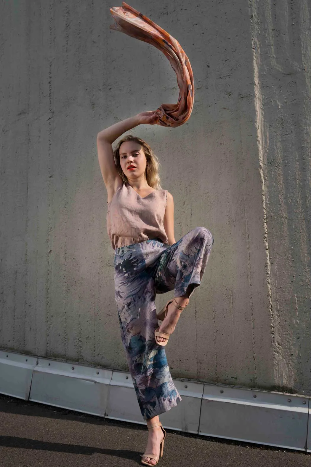 Linen Culottes Fish Print Petrol
