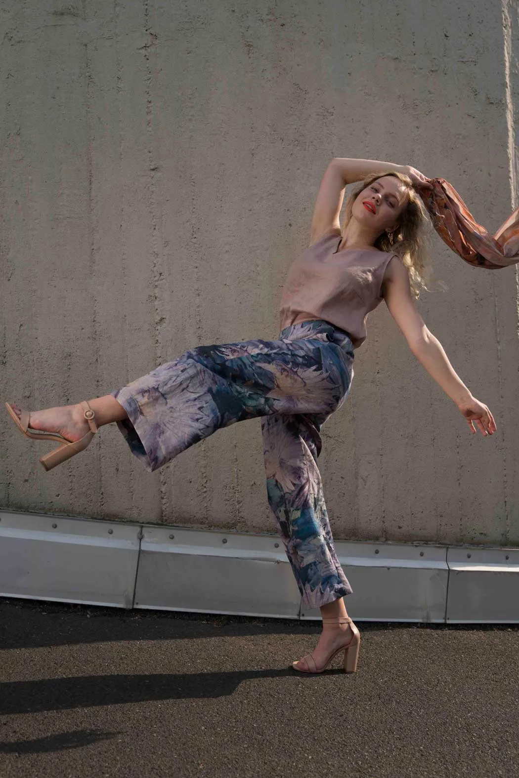 Linen Culottes Fish Print Petrol