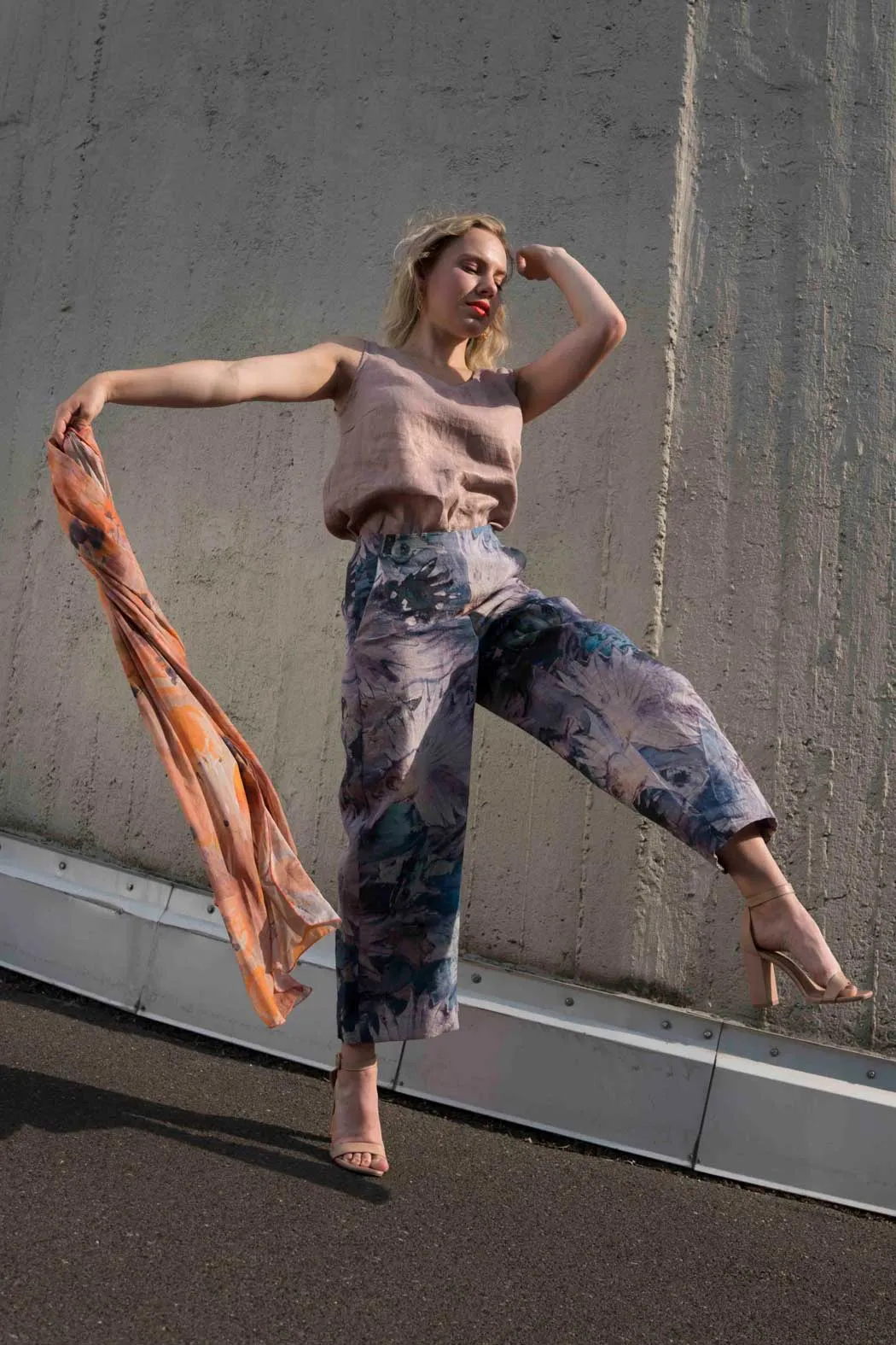 Linen Culottes Fish Print Petrol