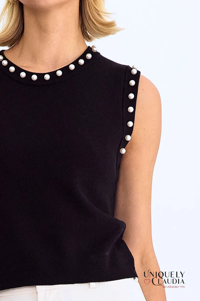 Meghan Pearl Embellished Sleeveless Top