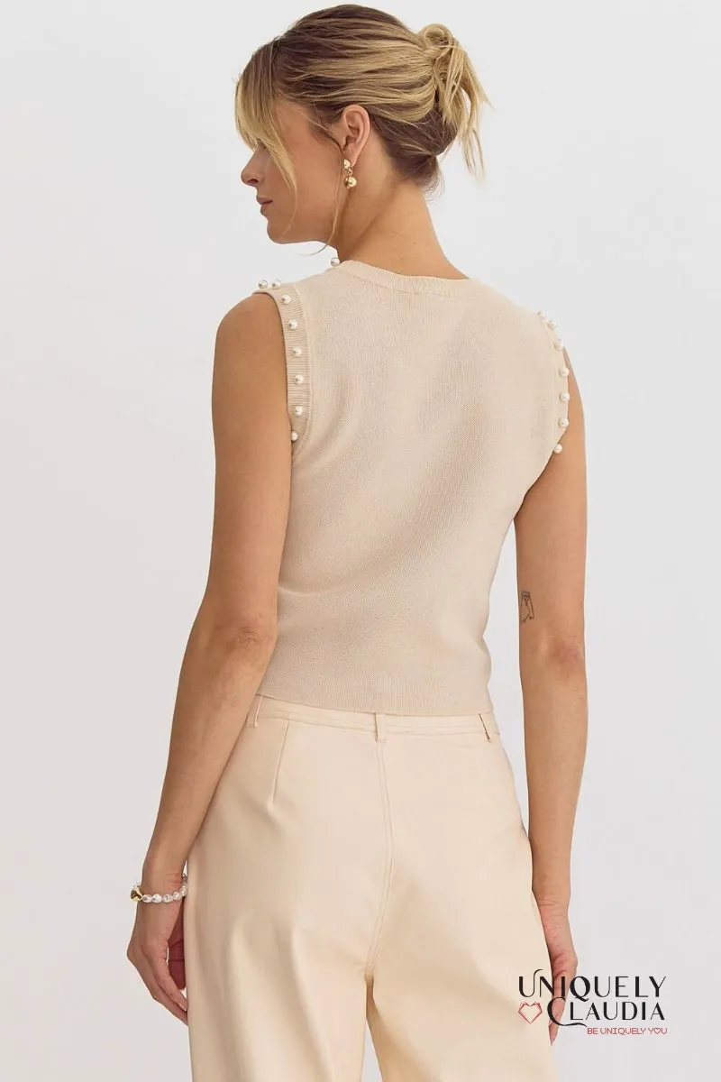 Meghan Pearl Embellished Sleeveless Top