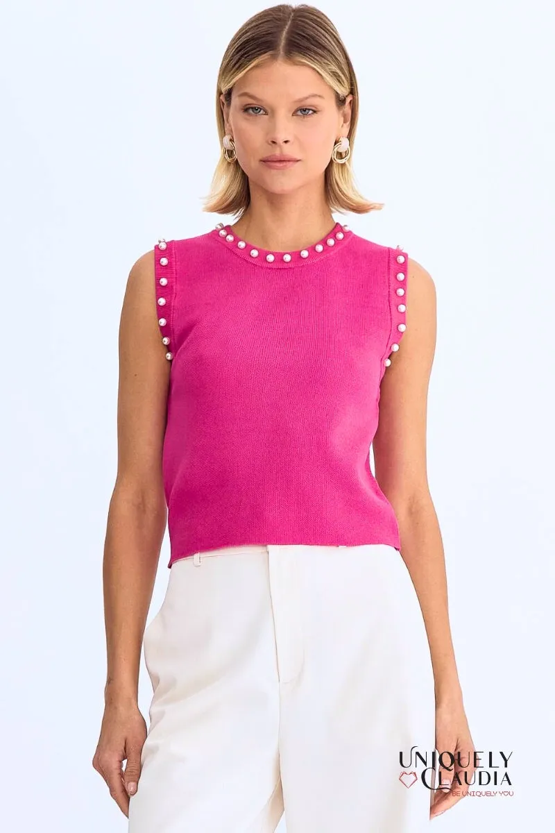 Meghan Pearl Embellished Sleeveless Top