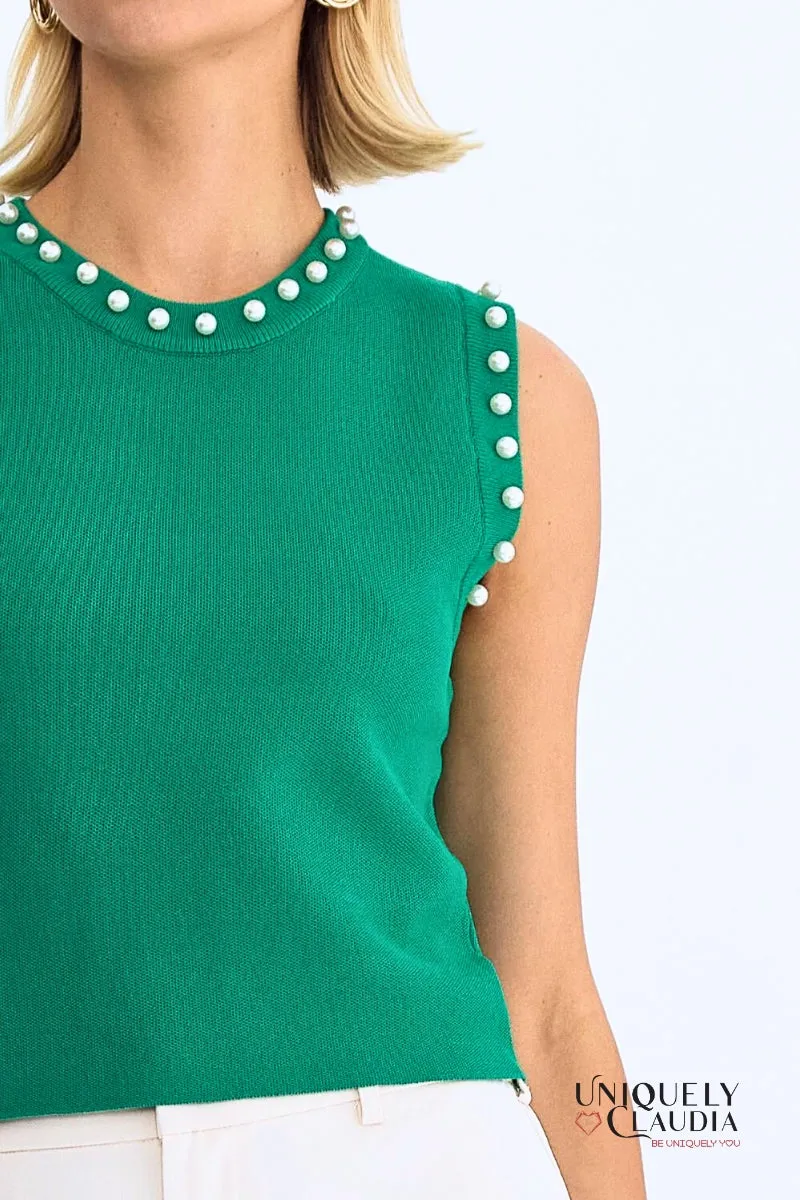 Meghan Pearl Embellished Sleeveless Top