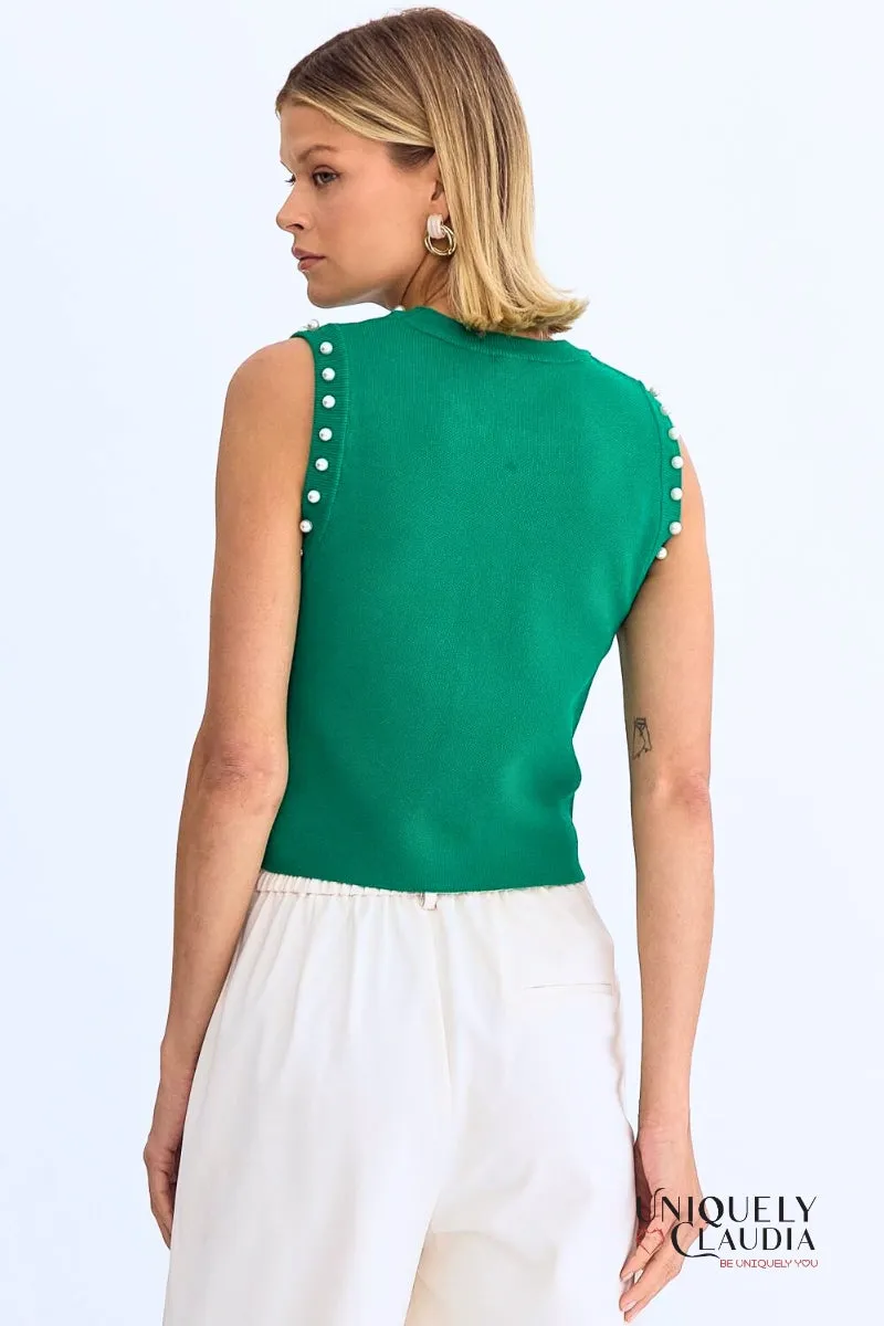 Meghan Pearl Embellished Sleeveless Top