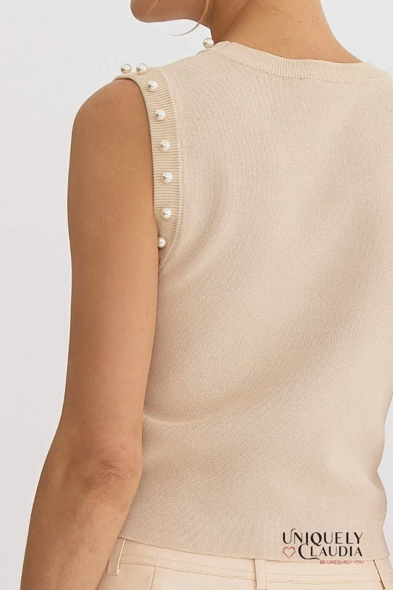 Meghan Pearl Embellished Sleeveless Top