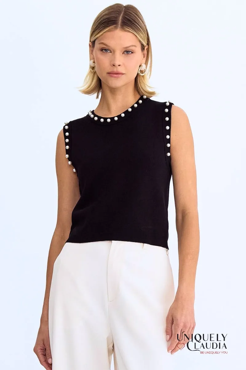 Meghan Pearl Embellished Sleeveless Top