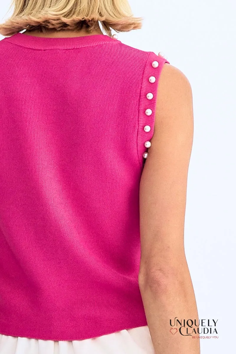 Meghan Pearl Embellished Sleeveless Top