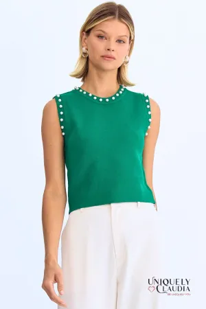 Meghan Pearl Embellished Sleeveless Top