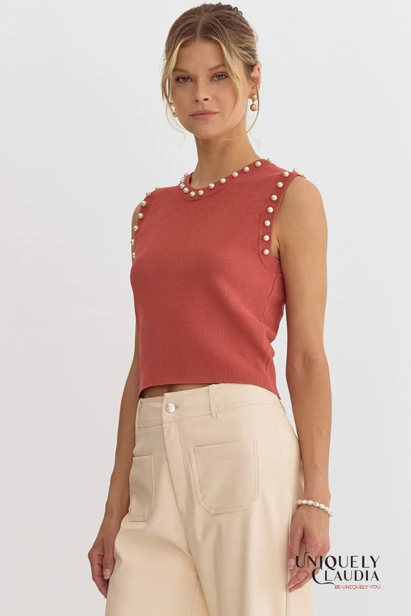 Meghan Pearl Embellished Sleeveless Top