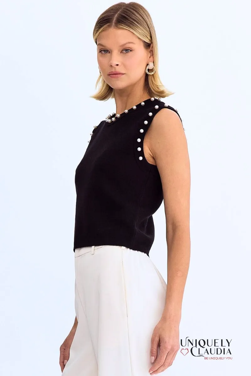 Meghan Pearl Embellished Sleeveless Top