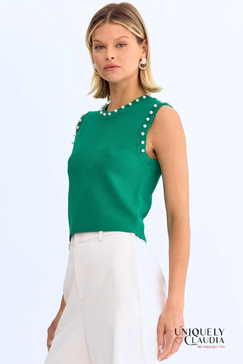 Meghan Pearl Embellished Sleeveless Top