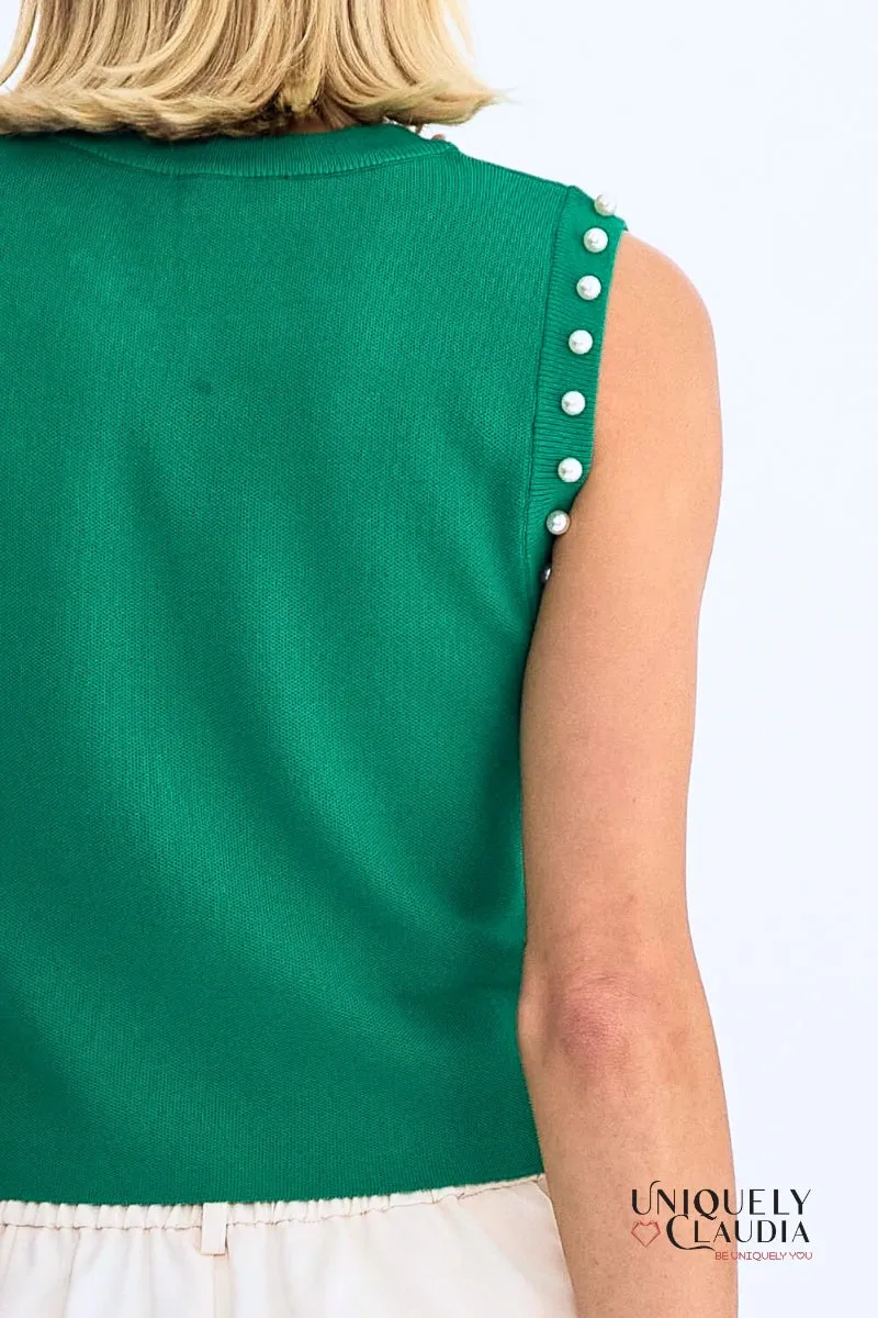 Meghan Pearl Embellished Sleeveless Top