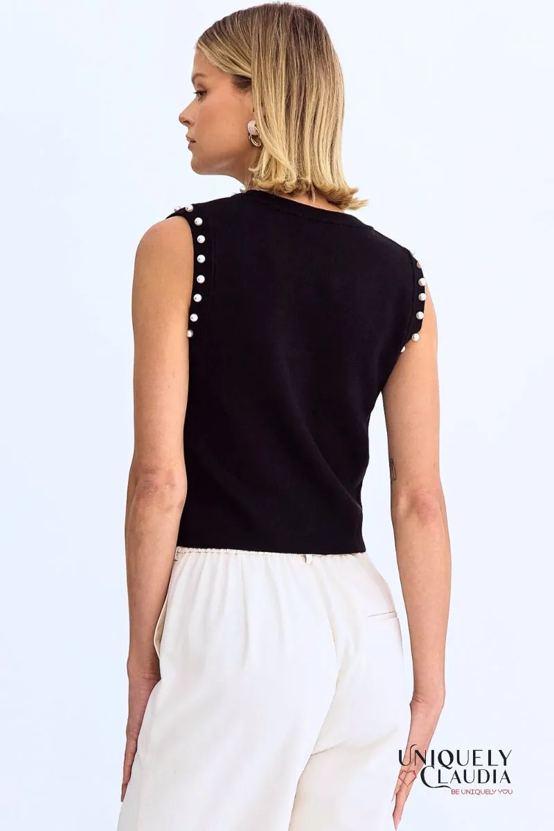 Meghan Pearl Embellished Sleeveless Top