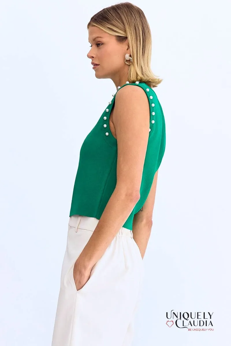Meghan Pearl Embellished Sleeveless Top