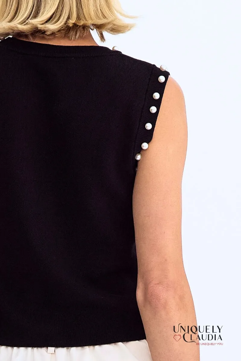 Meghan Pearl Embellished Sleeveless Top