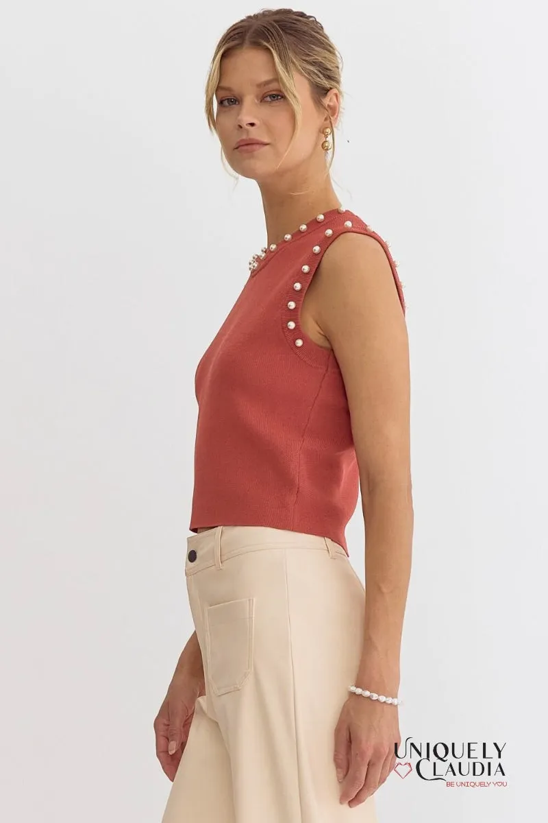 Meghan Pearl Embellished Sleeveless Top