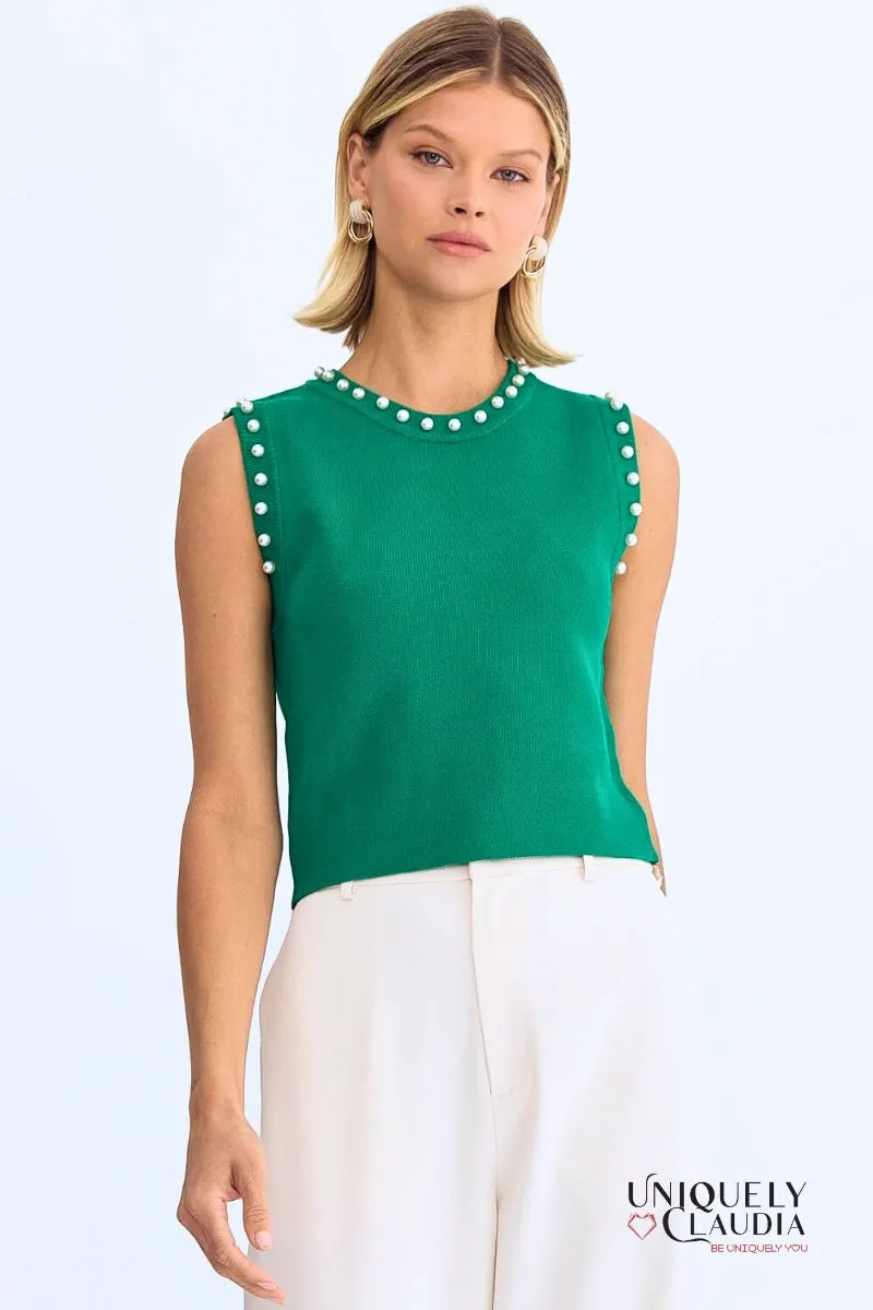 Meghan Pearl Embellished Sleeveless Top