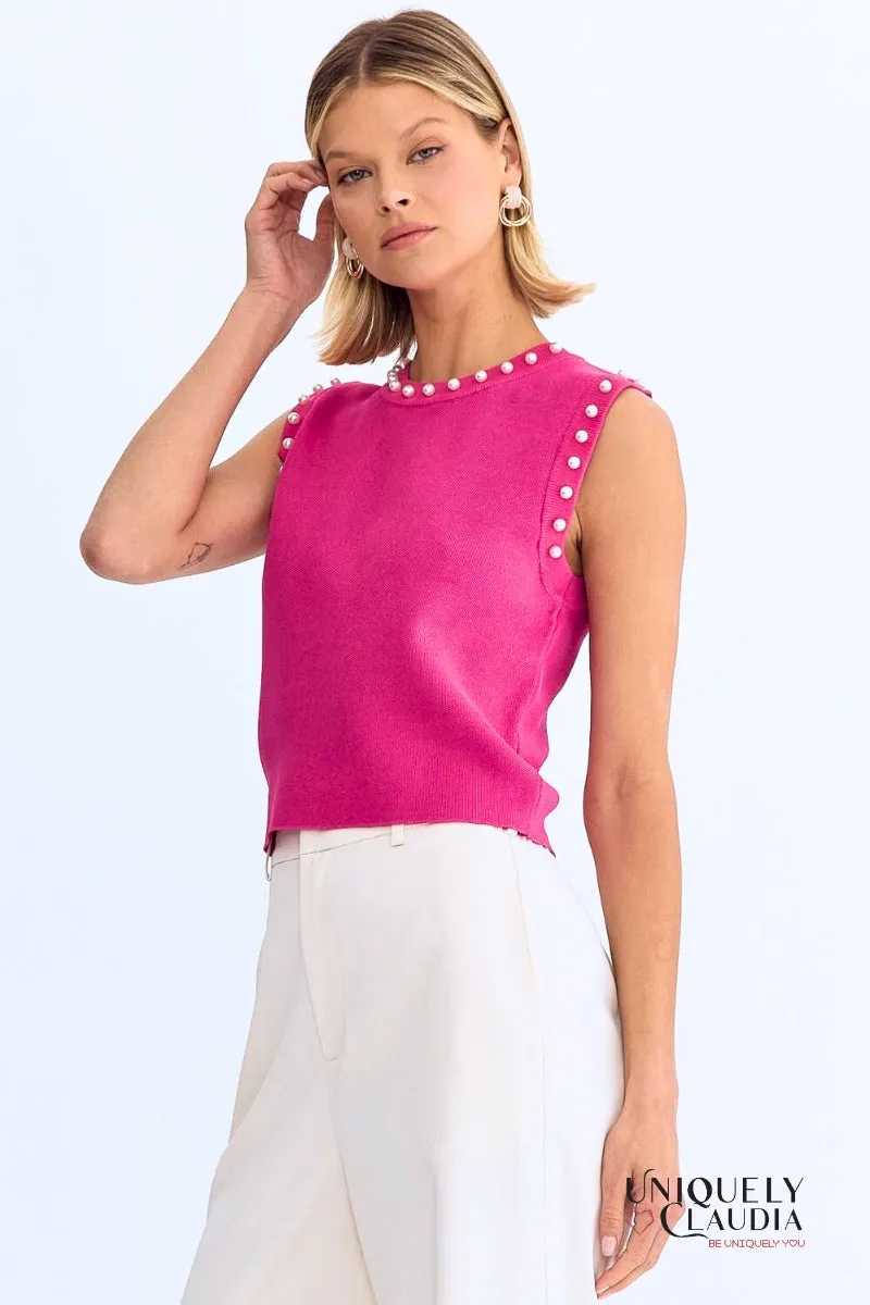 Meghan Pearl Embellished Sleeveless Top