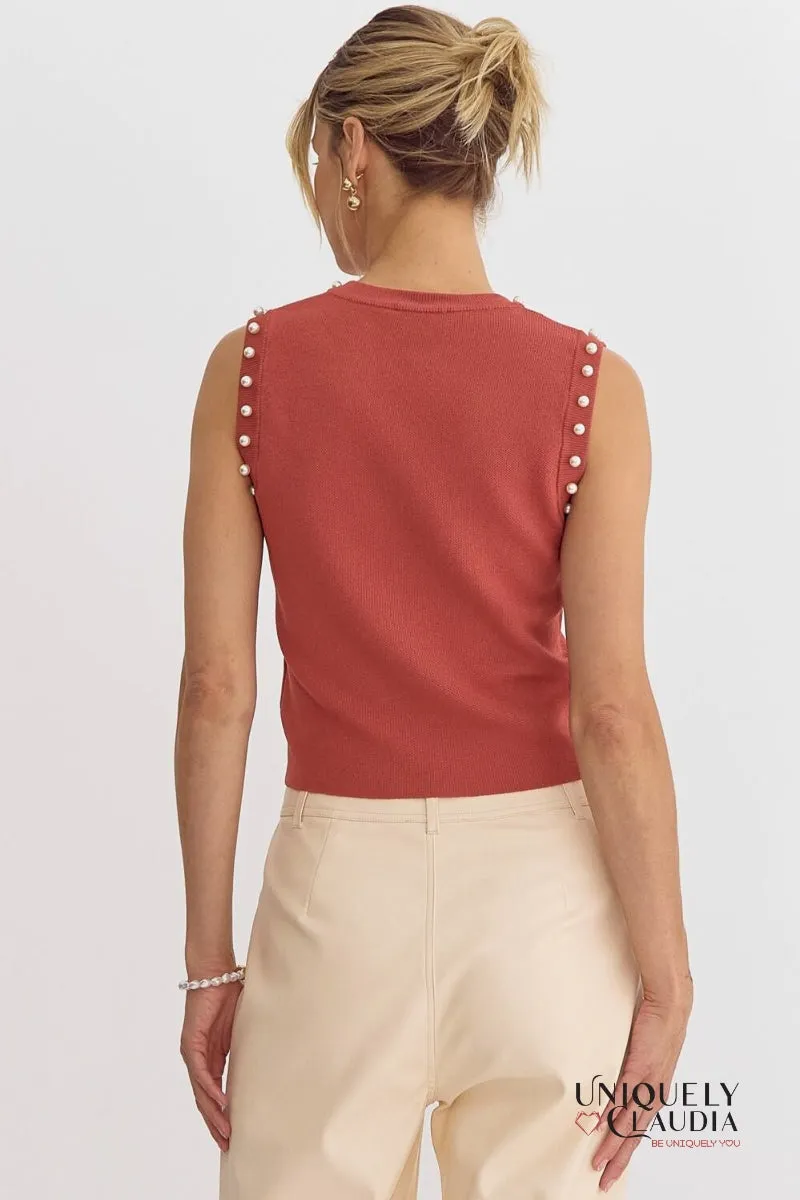 Meghan Pearl Embellished Sleeveless Top