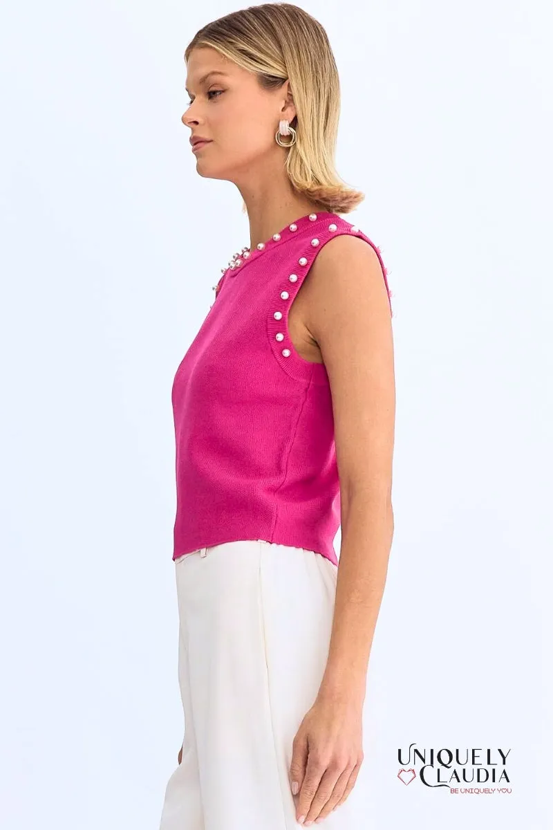 Meghan Pearl Embellished Sleeveless Top