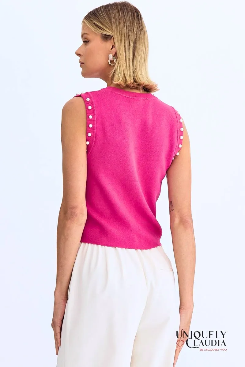 Meghan Pearl Embellished Sleeveless Top