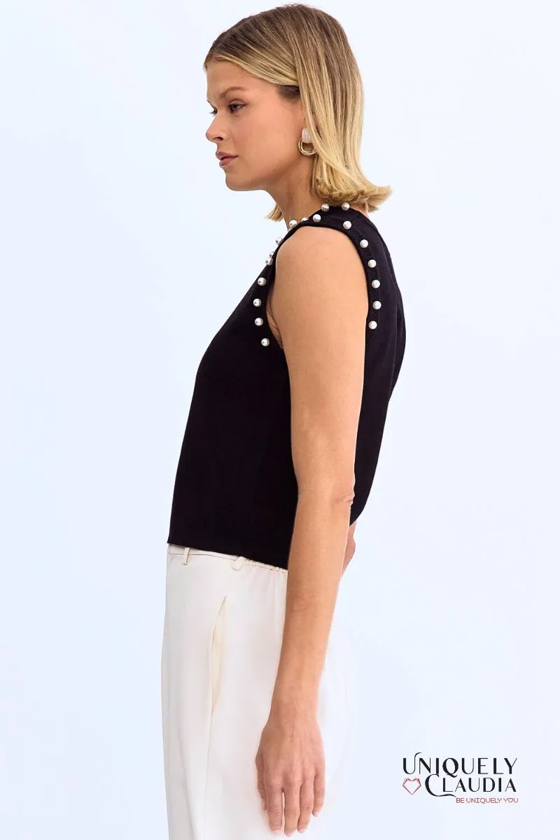 Meghan Pearl Embellished Sleeveless Top
