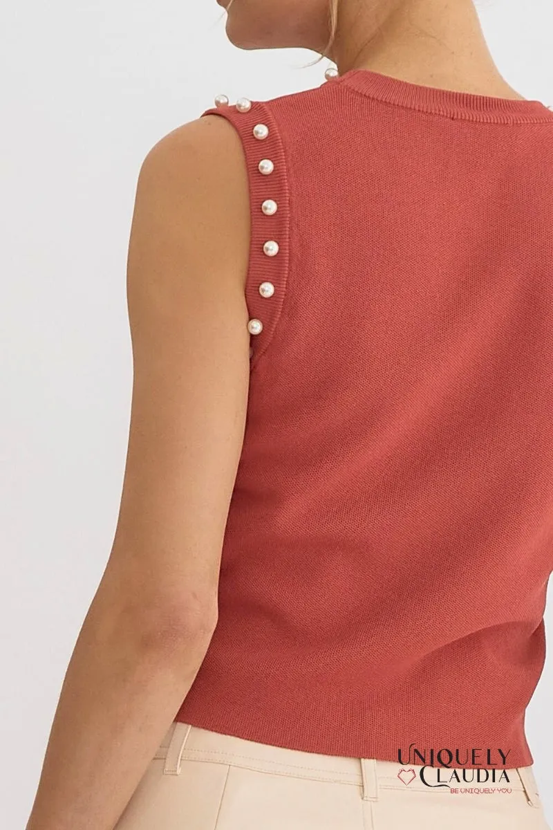 Meghan Pearl Embellished Sleeveless Top
