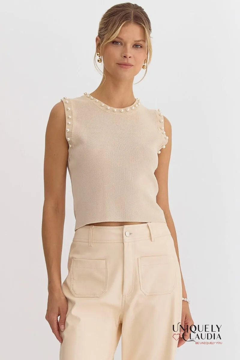 Meghan Pearl Embellished Sleeveless Top