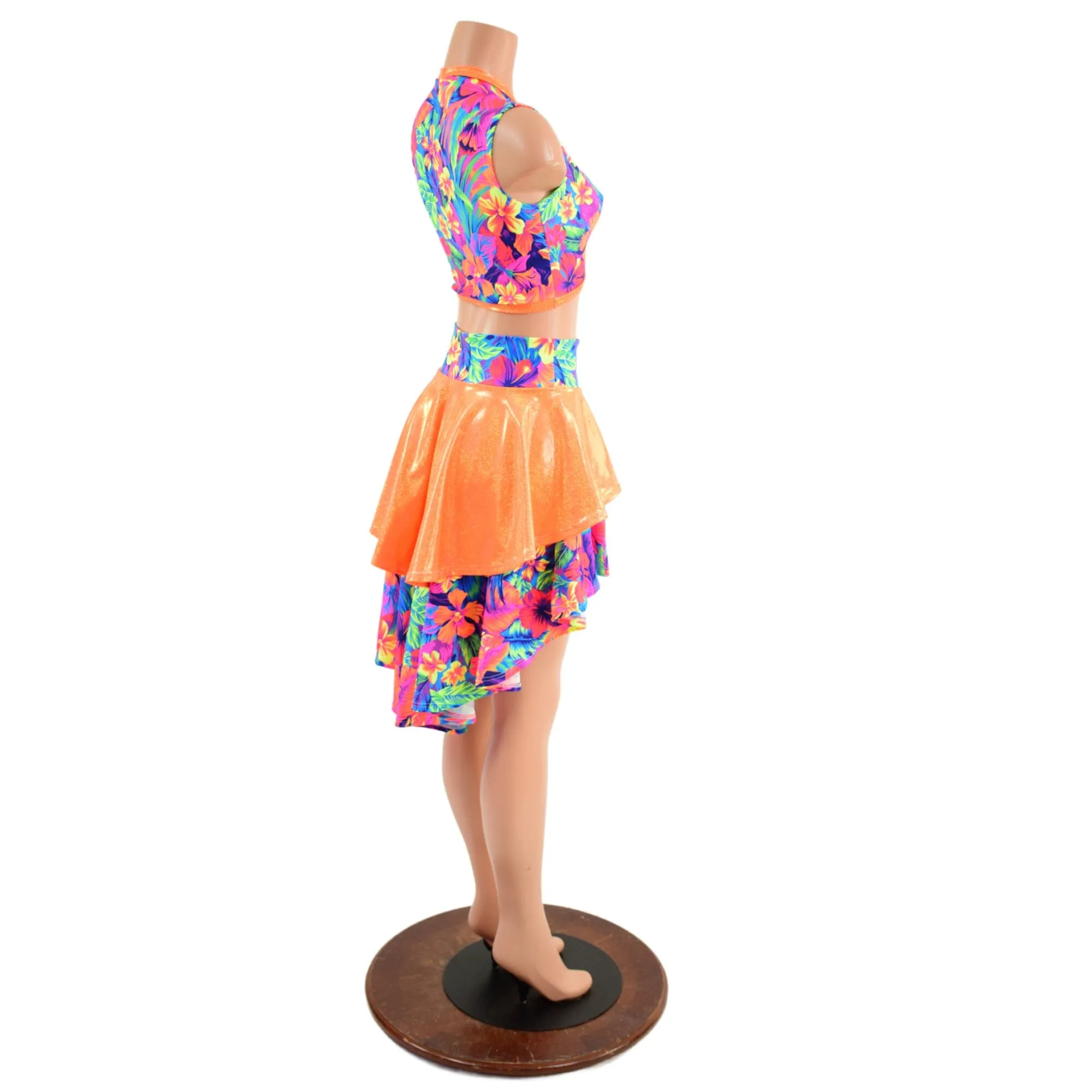 Neon Keyhole Top and Hi Lo Tiered Skirt Set